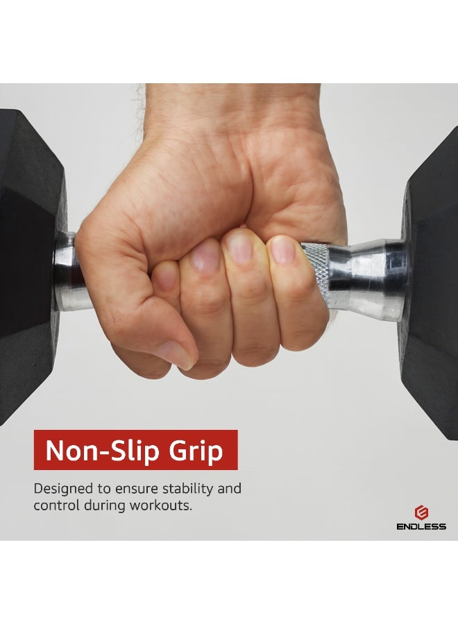 بلا نهاية دمبل مطلي بالمطاط سداسي الشكل | 7.5 كجم لكل واحد (المجموع 15 كجم) | أوزان حديدية لبناء العضلات واللياقة البدنية وتمارين الجيم المنزلي - Image 3